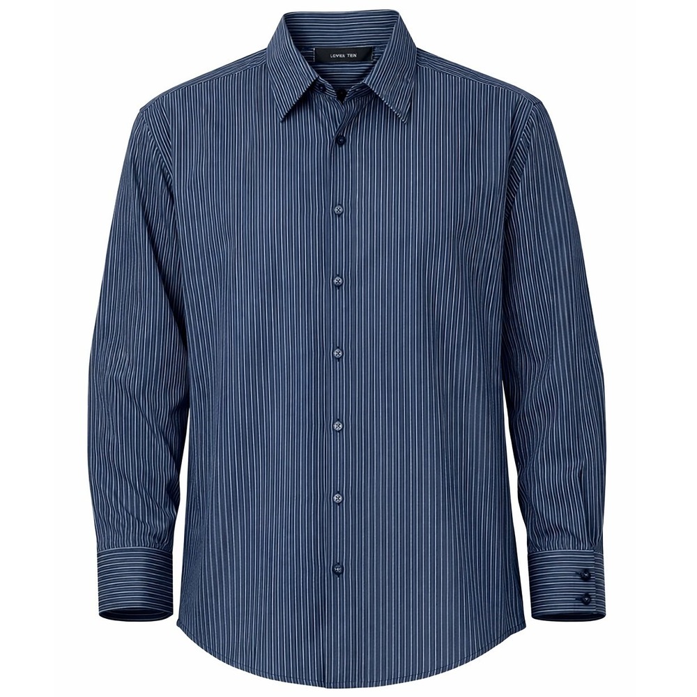 Level Ten‎ Mens XL Navy Blue White Pinstripe Long Sleeve Button Down Shirt 00849